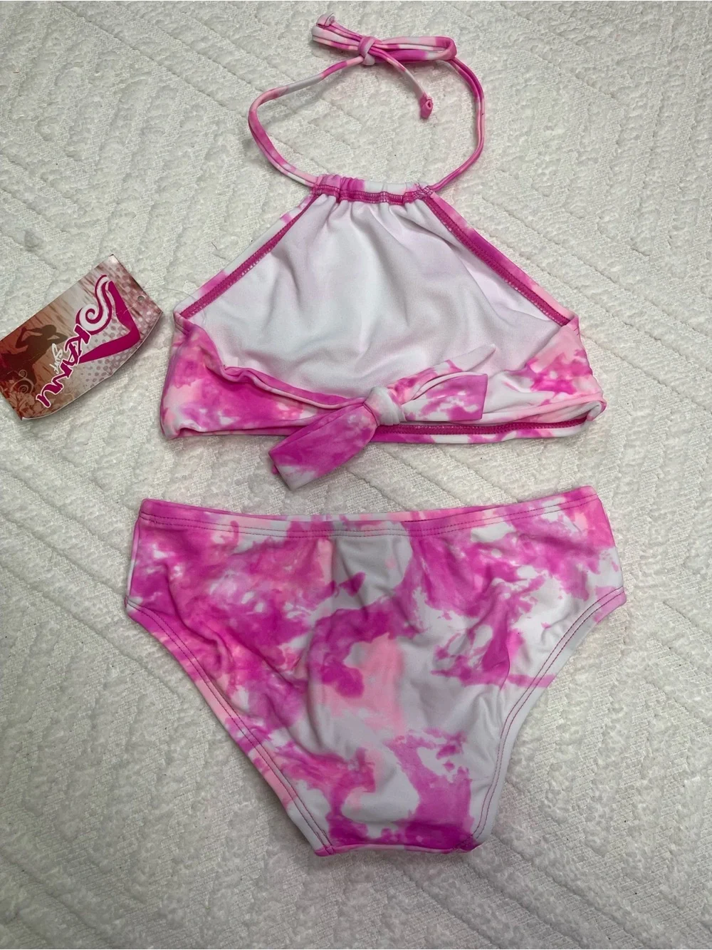 Kanu Surf Girl's Halter Pink Tie-Dye Bikini Set Size 6X